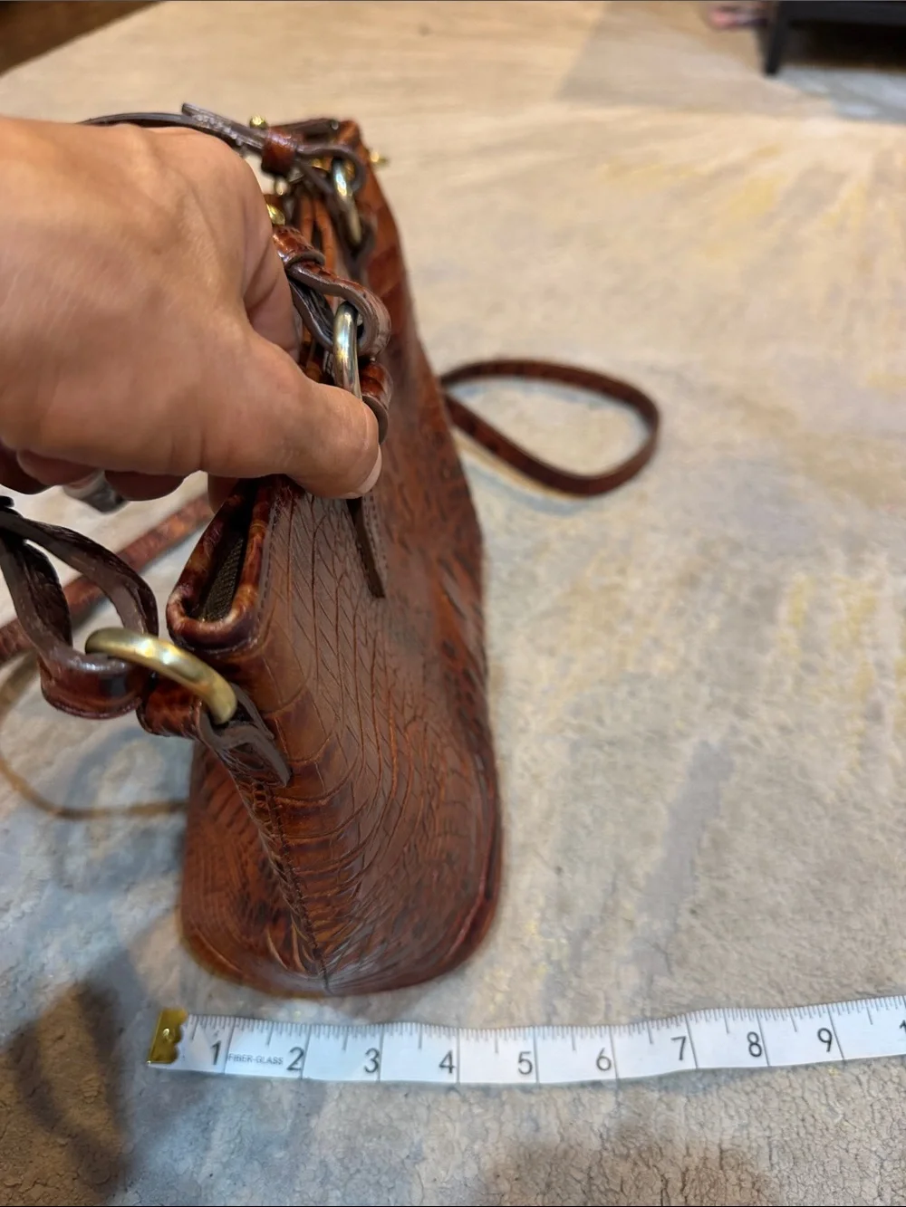 BRAHMIN BROWN/ PECAN EMBOSSED CROC LEATHER PURSE SHOULDER BAG, SATCHEL CROSSBODY